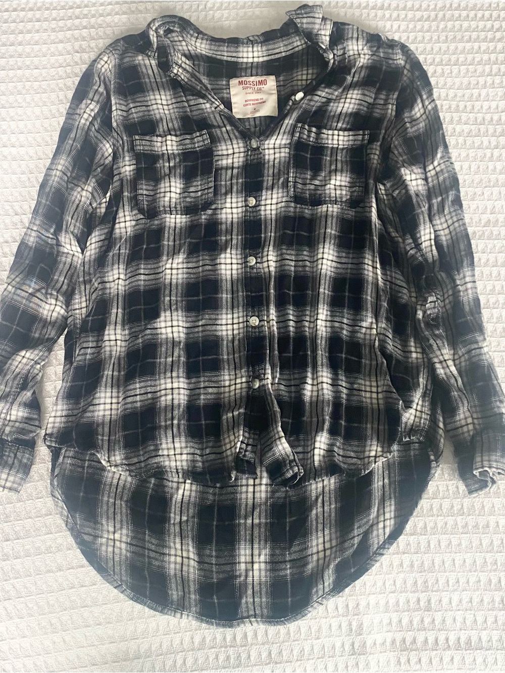 Mossimo Supply Co. Black and White Plaid Boyfriend Shirt Medium